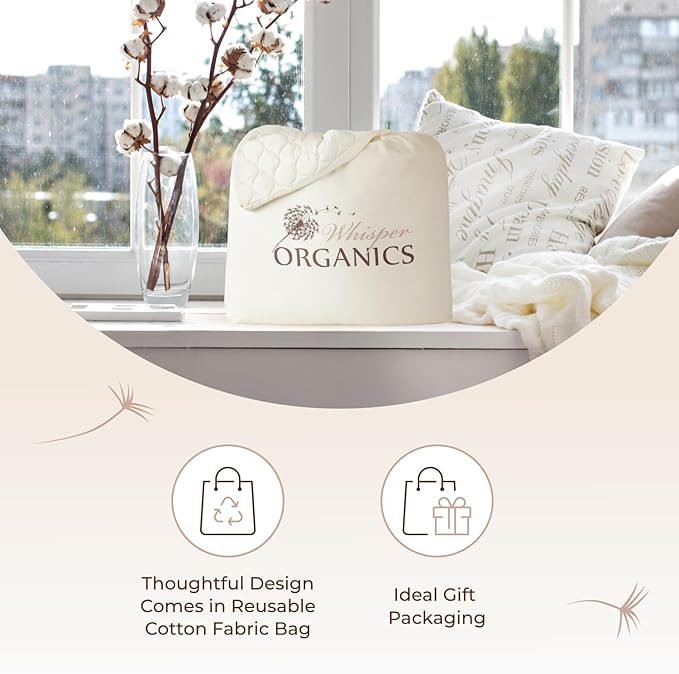 100% Cotton Organic Mattress Pad - Breathable & Cooling Mattress Protector Cal King - Premium 300GSM Quilted and Noiseless Machine Washable Organic Mattress Protector (Ivory, Cal King)