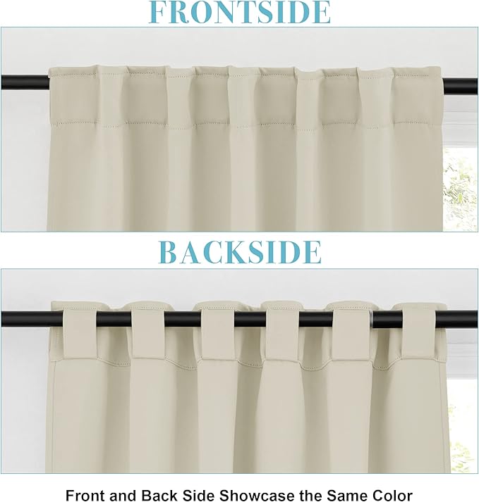 RYB HOME Bathroom Curtains Blackout - Thermal Insulating Privacy Small Window Curtains Short for Bedroom Basement Kitchen Kids Nursery Cabinet, Wide 42 x Long 30 inches, 2 Panels, Beige