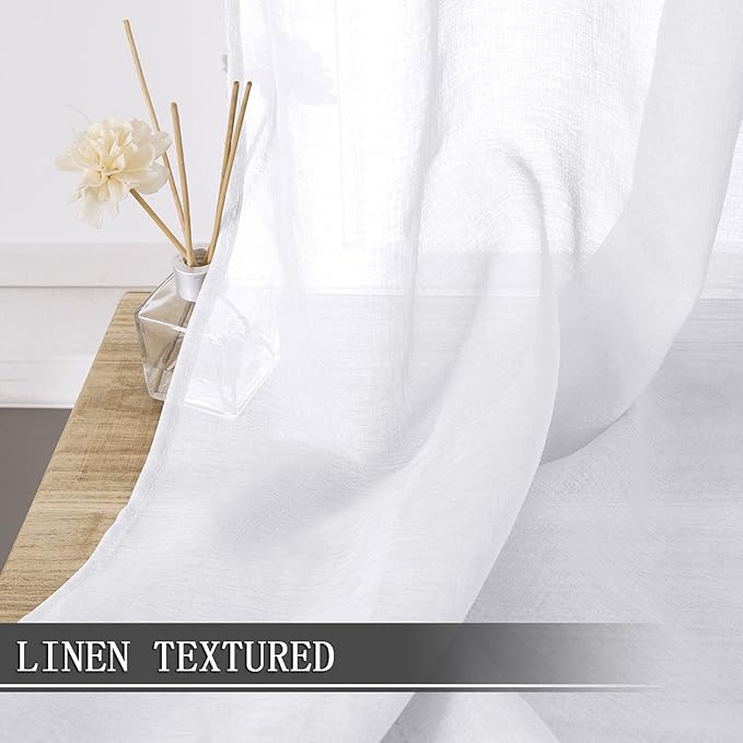 Tollpiz Sheer Tier Curtains Kitchen Linen Textured Half Curtain Sheers Light Filtering Rod Pocket Voile Bathroom Short Curtains for Farmhouse, 25 x 30 inches Long, White, Set of 2 Panels