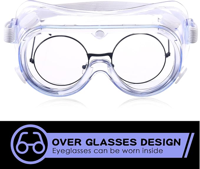Yunsailing Protective Safety Goggles Lab Over Glasses Clear Anti Fog Eye Protection Goggles for Men Women