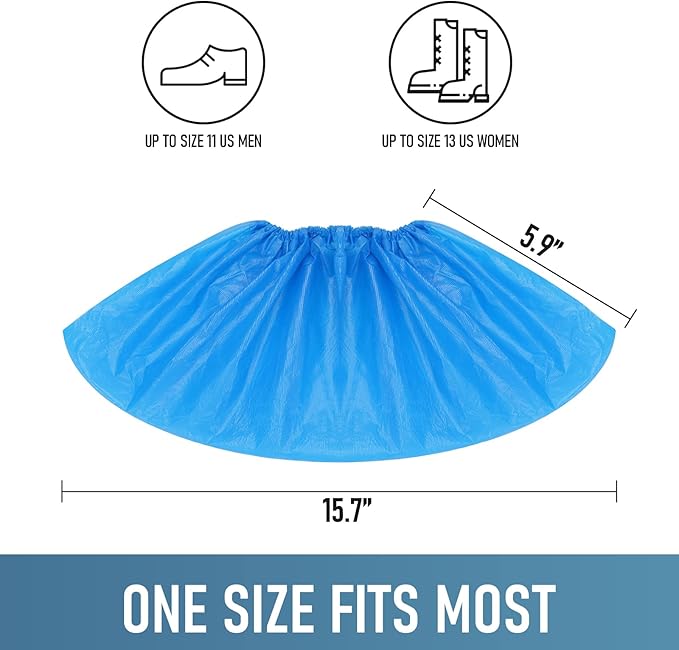 Shoe Covers Disposable Non Slip - Pack of 100 (50 Pairs), Premium Waterproof and Recyclable Shoe Booties Covers for Indoors, Fits Up To 11 US Men and 13 US Women Size