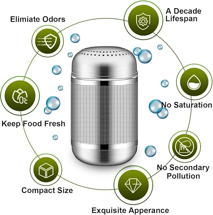 10-Year Refrigerator Deodorizer Odor Eliminator Fridge Deodorizer Car Deodorizer Shoe Cabinet Stainless Steel Pot Odor Absorber 2PCS