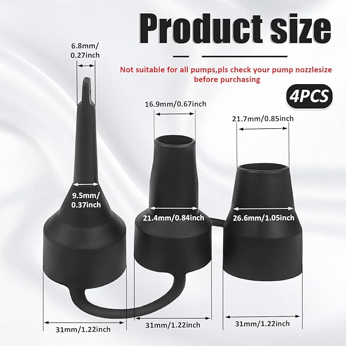 4 Set Air Pump Replacement Nozzles Head with 3 Sizes Plastic Inflatable Pump Adaptor Accessory for Partial Air Mattress Bed