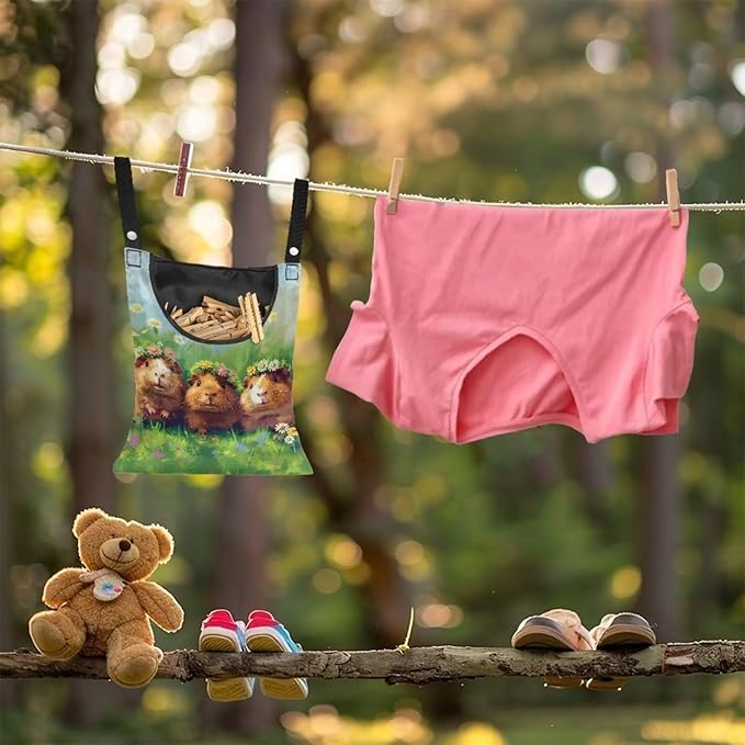 Guinea Pig Clothespin Bag Space-Saving Laundry Hanging Storage Organizer Clothes Pin Hanging Bag with Rope Holds 100 Clothes Pins for Clothesline Outdoor Portable Clothespin Storage