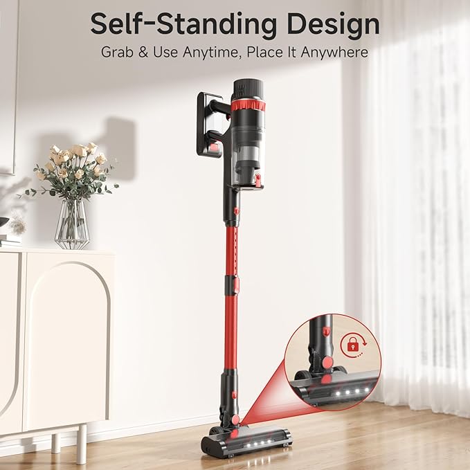 Cordless Vacuum Cleaner, 530W/45Kpa/70Mins Vacuum Cleaners for Home,Self-Standing Stick Vacuum with Smart Touch Screen,Rechargeable Lightweight Vacuum for Pet Hair,Carpets, Hard Floors