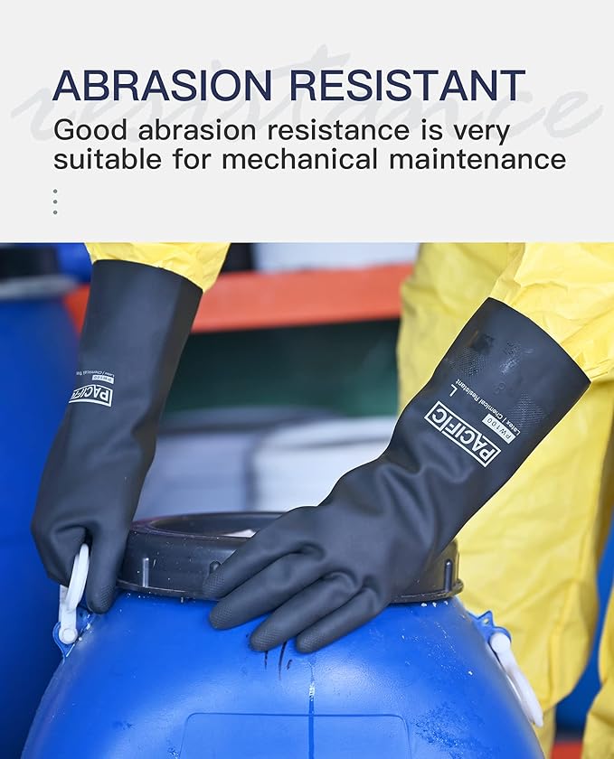 PACIFIC PPE Chemical Resistant Gloves, Heavy Duty Industrial Rubber Gloves, Resist Acid, Alkali and Oil, 12.6", Large