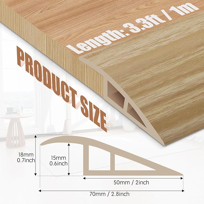 Floor Transition Strip Door Threshold 39" Floor Transition Reducer Trim on The Edges Threshold Strip Self Adhesive Suitable for Doorways, Tiles, Carpet