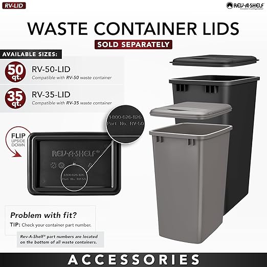 Rev-A-Shelf Double Pullout Trash for Full Height Kitchen Cabinets 50 Quart 12.5 Gallon with Soft-Close Slides, Metallic Silver, 53WC-2150SCDM-217