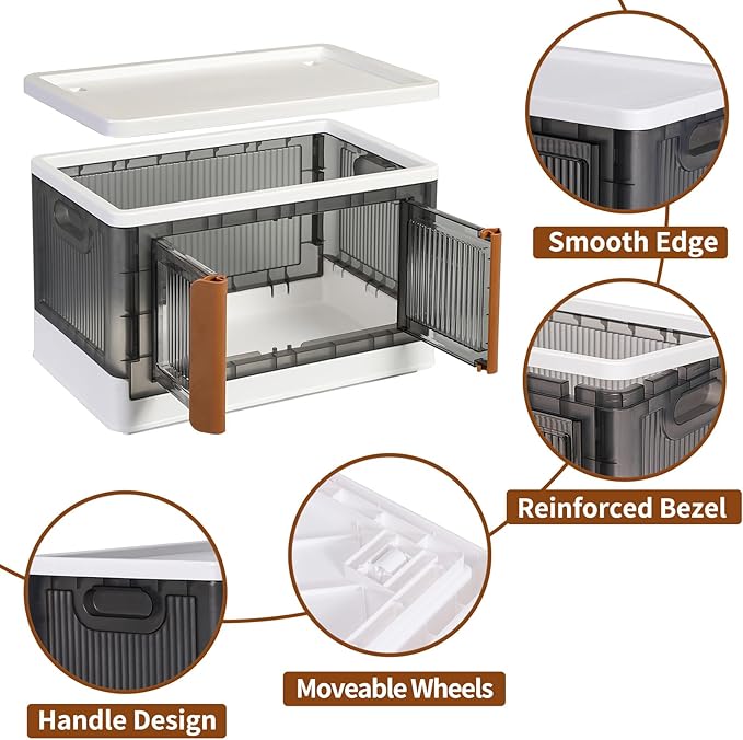 HAIXIN Plastic Storage Containers, Stackable Closet Organizers and Storage, Folding Bookshelf for Bedroom, 8.4 Gal Collapsible Laundry Organizer, 4 Pack