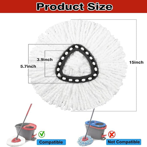 10 Pack Spin Mop Replacement Heads, 100% Microfiber Spin Mop Refill for Easy Wring, 360 Degree Spinning Mop Head Replacement Compatible with Triangle Spin Mop for Easy House Cleaning Floor Mopping