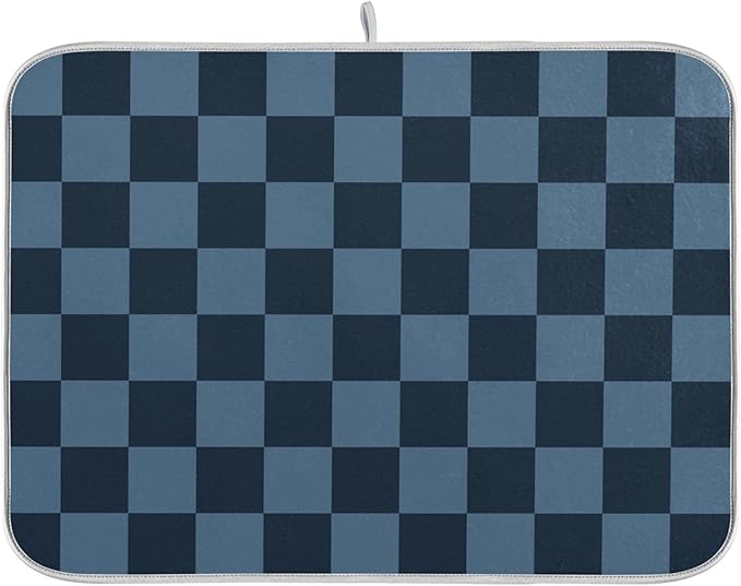 Buffalo Plaid Navy Blue Dish Drying Mat for Kitchen Countertop 16x18 Chessboard Rectangle Small Drying Mat Reusable Quick Dry Dish Sink Absorbent Mats Dishwasher Easy Clean Decorative Home Essentials