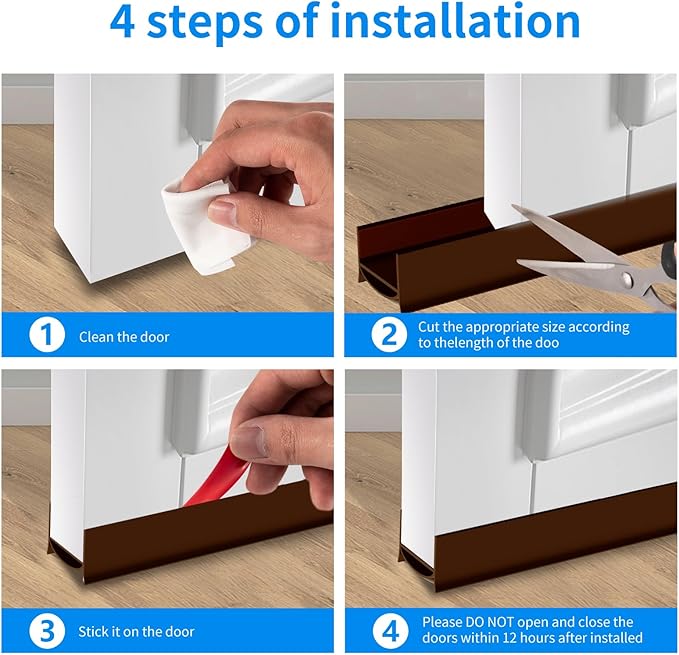 Door Draft Stopper, Strong Adhesive Door Sweep for Exterior and Interior Doors, 39” Length Cuttable Under Door Seal. (Brown, 1 Pack)