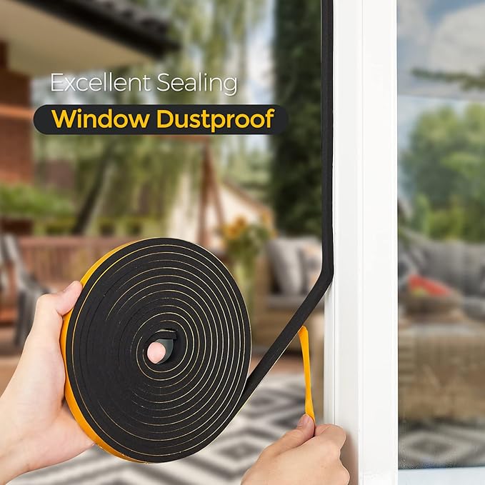33 Feet Weather Stripping Door Seal, 1/2" Wide X 1/16" Thick Door Seal Strip High Density Foam Tape Adhesive Strip for Door Soundproofing,Window Insulation (1/2" x 1/16" x 33FT,Black)