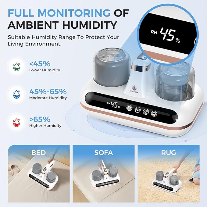 Mattress Vacuum Cleaner - 5-in-1 Cordless Bed Vacuum Cleaner, Powered by UV-C Light & Ultrasonic Technology, 16Kpa Strong Suction,Low Noise,Suitable for Dust, Pet Hair, Etc.