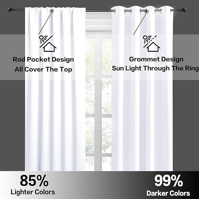 RYB HOME Room Darkening Curtains for Small Window Lower Portion Decor Energy Saving Drapes for Kitchen Bedroom Bathroom Downstairs Window RV Curtains, 42 x 36, Pure White, 2 Panels
