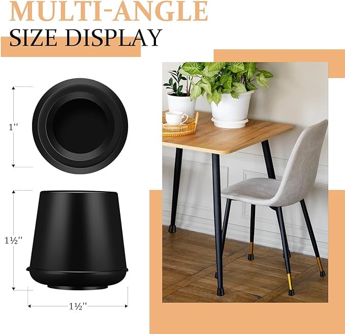 1" Round Rubber Chair Leg Tips Caps, Chair Leg Floor Protectors Furniture Legs Caps Non Slip Reduce Noise for Hardwood Floors (Black, 12 Pack)