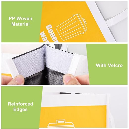 Recycle Waste Bag for Kitchen, Indoor Recycling Bins, Recycle Bins for Home, Kitchen Recycling Bin Trash Sorting Organizer, Reusable and Waterproof - Set of Three Color