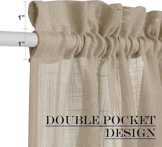 NICETOWN French Door Curtain Panel - Durable Faux Linen Casual Weave Sheer Front Door Window Covering, Privacy Light Filtering Semi Sheer Curtain with Tieback (Taupe, 1 Panel, 30" by 72")