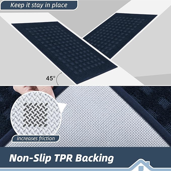 BEQHAUSE Waffle Door Mats Indoor 32"x48", Dog Mat for Muddy Paws Absorbent and Dirt Resist Floor Mats Non-Slip Washable Rugs for Entryway, Welcome Mat for Front Back Door, Muddy Wet Shoes, Navy Blue