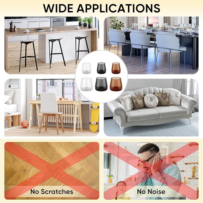 BALEINE 16 Pack Silicone Chair Leg Floor Protectors, Stool Leg Protectors Cap, Non-Slip Chair Leg Caps for Hardwood Floors (Black & Large, 16 Pack)