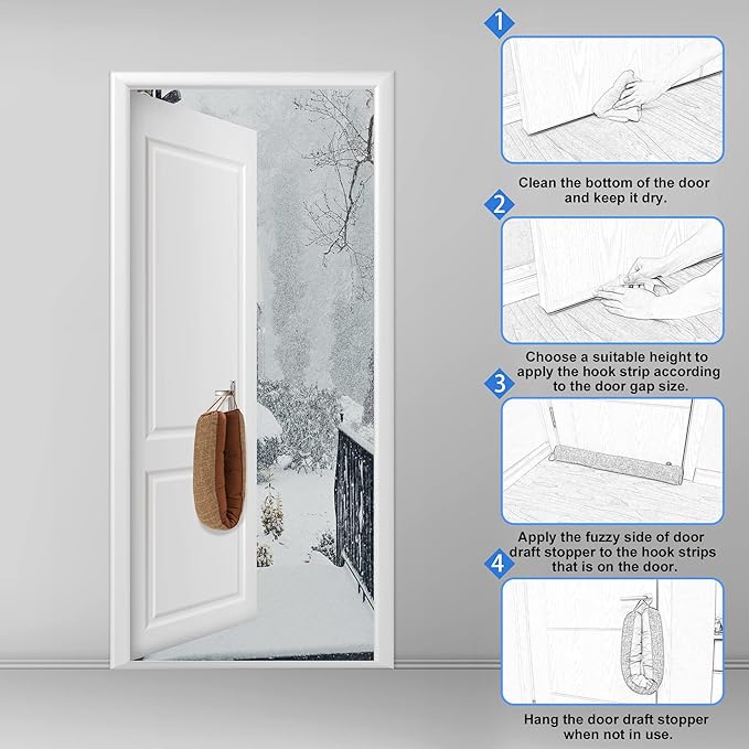 NABOWAN 38" Weighted Under Door Draft Stopper -Triangular Door Draft Blocker with Hook Loops for Easy Install, Save Energy, Home Room Essentials