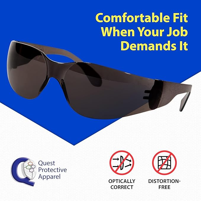 Quest Protective Apparel Safety Glasses for Men and Women - Anti Fog Safety Goggles for Shooting, Lab, or Construction – Polycarbonate Eye Protection [Smoke & Pack of 2]