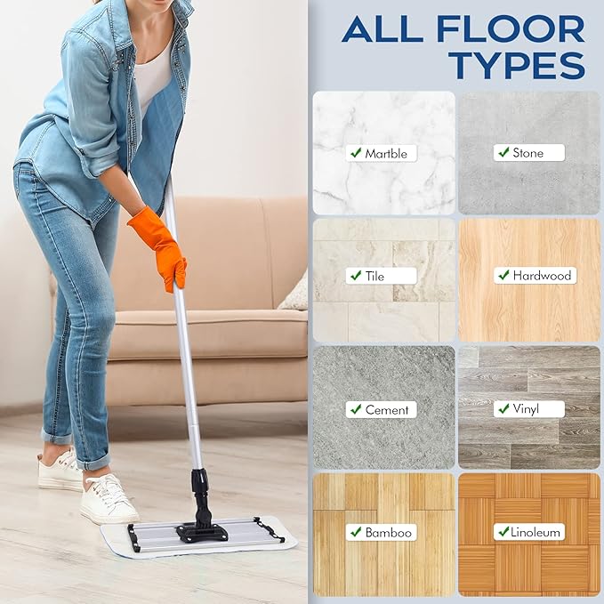 MATTHEW 18'' Microfiber Spray Mop Replacement Pads Heads for Wet Dry Reusable Mops Floor Home Commercial Cleaning Refills, Machine Washable Fits Compatible with Bona Mop&Most Spray Mops Blue (12 Pack)