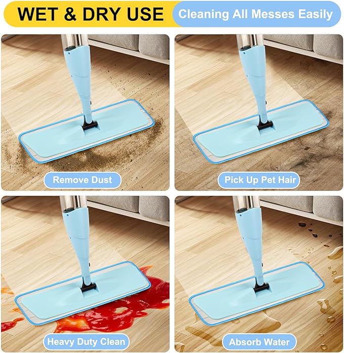16.5 Inch Reusable Mop Pads Microfiber Spray Mop Replacement Heads for Wet/Dry Mops Compatible with Bona Floor Care System (6 Pack)