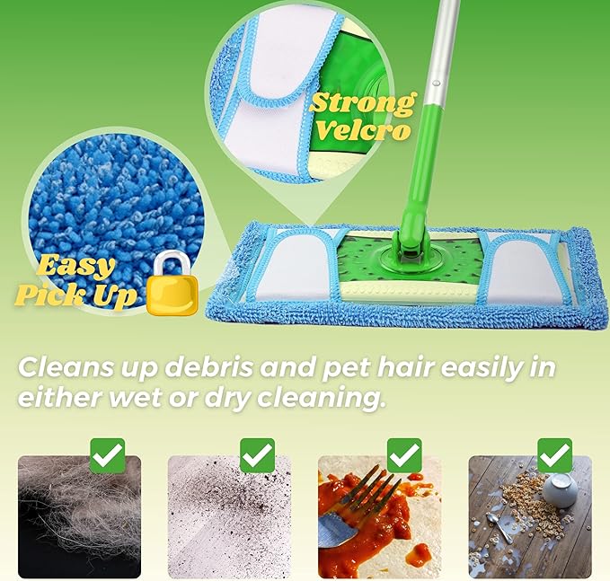 Reusable Mop Pad for Swiffer Sweeper Mop, 12.5'' Microfiber Mop Pad Refill Washable for Hard Floor Baseboard Cleaning, Wet/Dry Cleaning Pad, 4 Pack