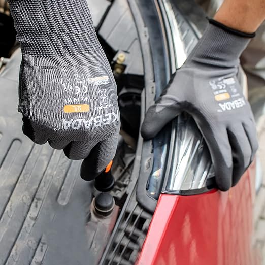 Kebada Safety Work Gloves,120 Pairs Bulk Pack, Touchscreen, PU Coated, Ideal for Warehouse, Construction, Gardening and Mechanics, Grey, Small