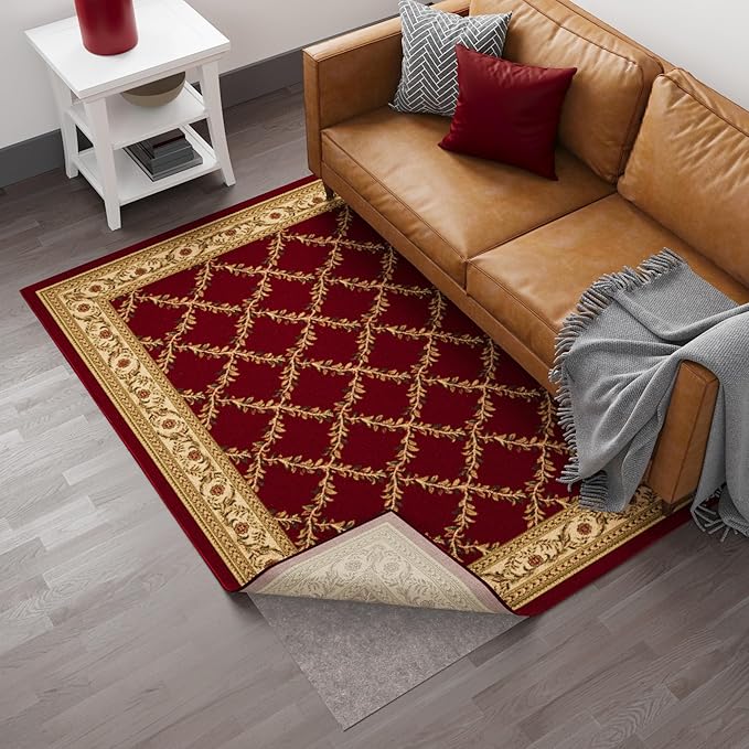 Ottomanson 8' x 12' Non-Slip Rug Pad Gripper 1/4 Inch Thick Dual Surface Felt + Rubber Gripper - Safe for All Floors, Brown