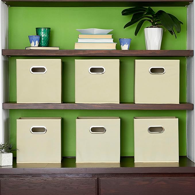 Household Essentials 82-1 Foldable Fabric Storage Bins | Set of 6 Cubby Cubes with Handles | Natural (Pack of 6)