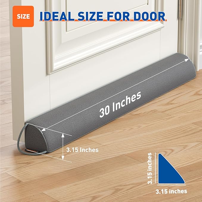 MAGZO Door Draft Stopper 30 Inches, 2 Pack Weighted Triangular Door Snake for Winter Noise Blocker with Hook Loops,Gray