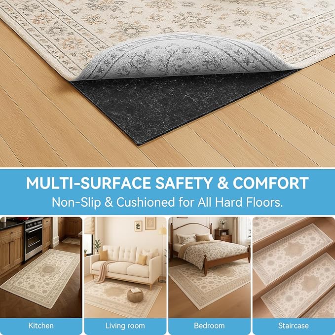 Warmstar 6x9 FT Non Slip Rug Pad,100% Waterproof Felt Rug Pad for Hardwood Floors,1/2” Thick Soft Carpet Pad with Natural Rubber Backing, Secure Grip & Floor Protection