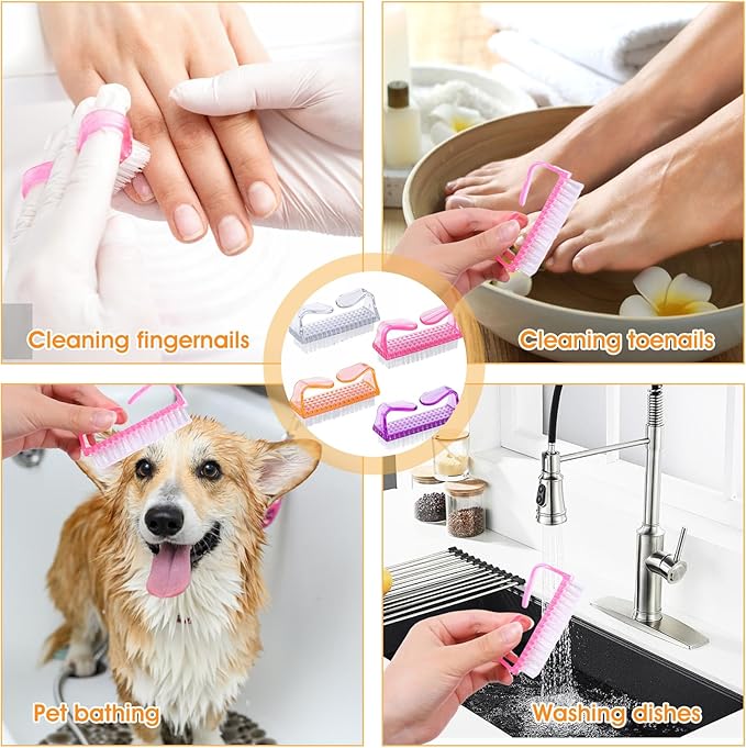 100 Pcs Handle Grip Nail Brush Bulk Nail Scrubber Cleaner Fingernail Brushes for Cleaning Nails, Hand Toes Scrub Cleaning Brushes Pedicure Scrubbing Tool for Men Women (Clear Colors)