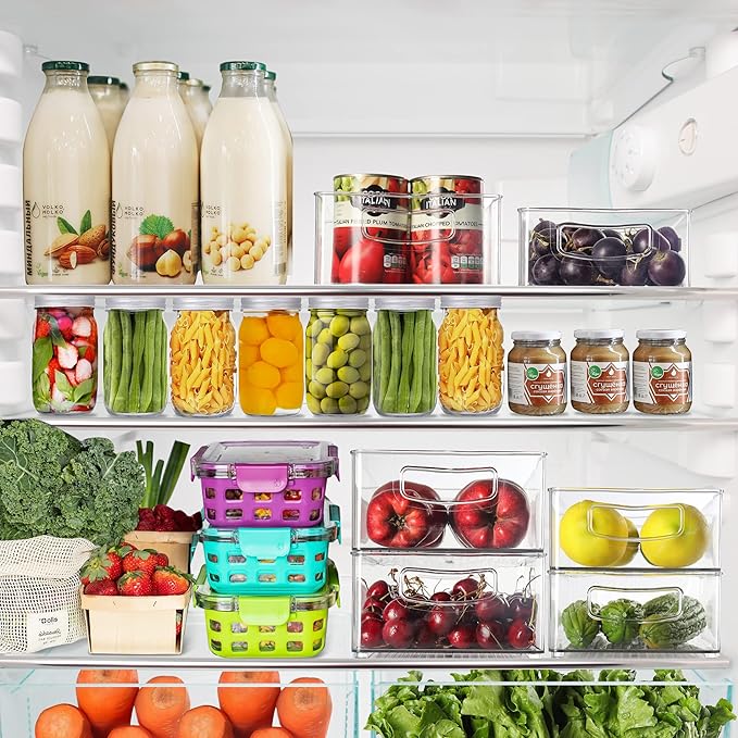 Set of 8 Clear Fridge Organizer Bins, Stackable Refrigerator Organizers and Storage for Fridge, Freezer, Pantry, BPA Free