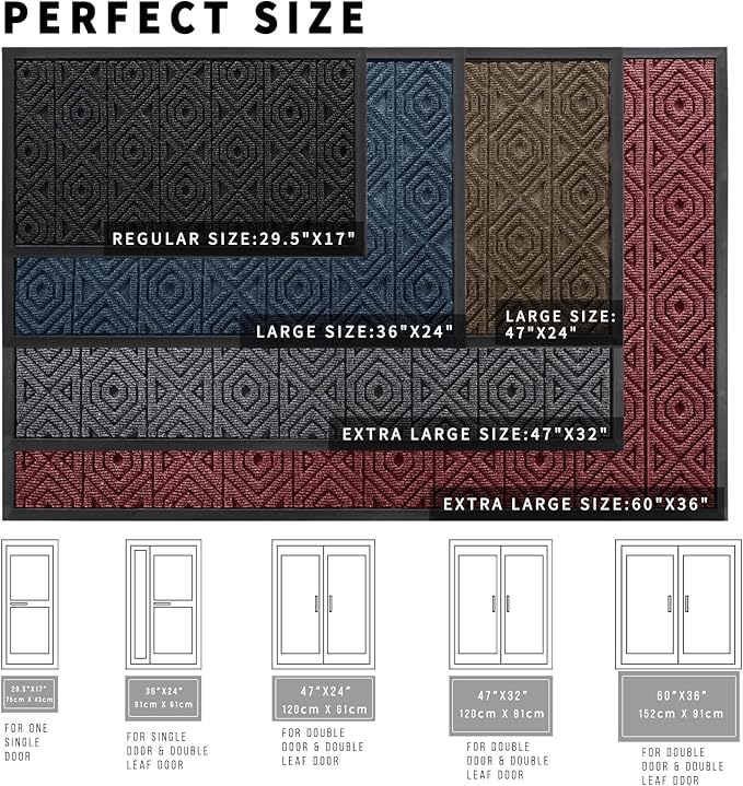 Yimobra Door Mat, Outdoor Indoor Entrance Welcome Mat, Heavy Entry Front Door Mat, Stain & Fade Resistant, Low Profile, Sturdy Rubber, Easy Clean Patio Floor Mat, Waterproof, 60 x 36,Blue