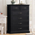 6 Drawer Dresser for Bedroom, 43" Tall Wooden Chest of Drawers, Rustic Farmhouse Dresser with Large Drawers & Metal Handles, Modern Storage Organizer for Closet, Living Room, Hallway, Black