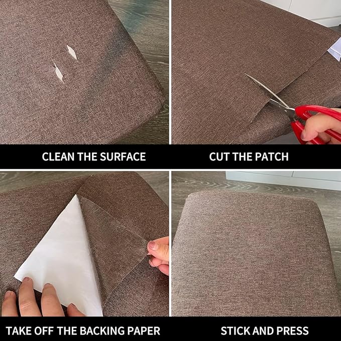 Fabric Repair Patches, Linen Repair Tape Self-Adhesive Fabric Patches Durable, DIY Large Linen Tape for Sofa, Couches, Furniture, Chair, Clothing （3.5X79 Inch, Brown）