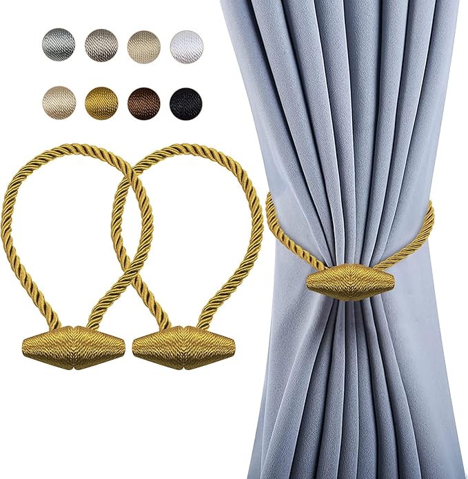 Hion Magnetic Curtain Tiebacks Golden 2pcs, Curtain Tiebacks Buckles Holdbacks Holders Hooks Clip for Home Bedroom Office Decorative Curtain