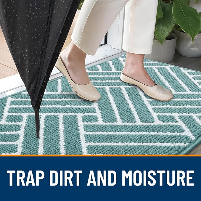 OLANLY Indoor Door Mat, 32x20 Inch, Dirt Resistant and Absorbent, Non-Slip Rubber Backing Floor Mats, Easy Clean Low-Profile Doormat for Entryway, Front Door, and Inside Entrance, Sage Green