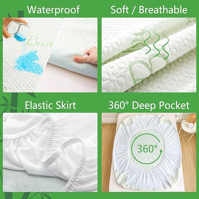 GOONIK Full Size Mattress Protector, Breathable Bamboo Viscose Waterproof Full Size Mattress Pad Cover with 6-16 inches Deep Pocket