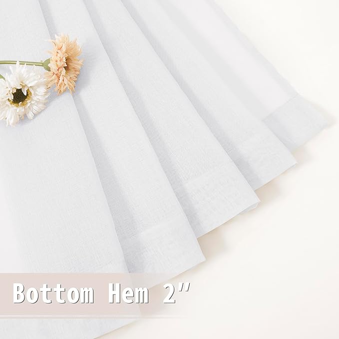 Tollpiz Short Sheer Door Curtain Closet Linen Textured Curtain Sheers Doorway Light Filtering Voile Patio Glass Door Rod Pocket Curtains French Door, 54 x 54 inches Long, White, Set of 1 Panel