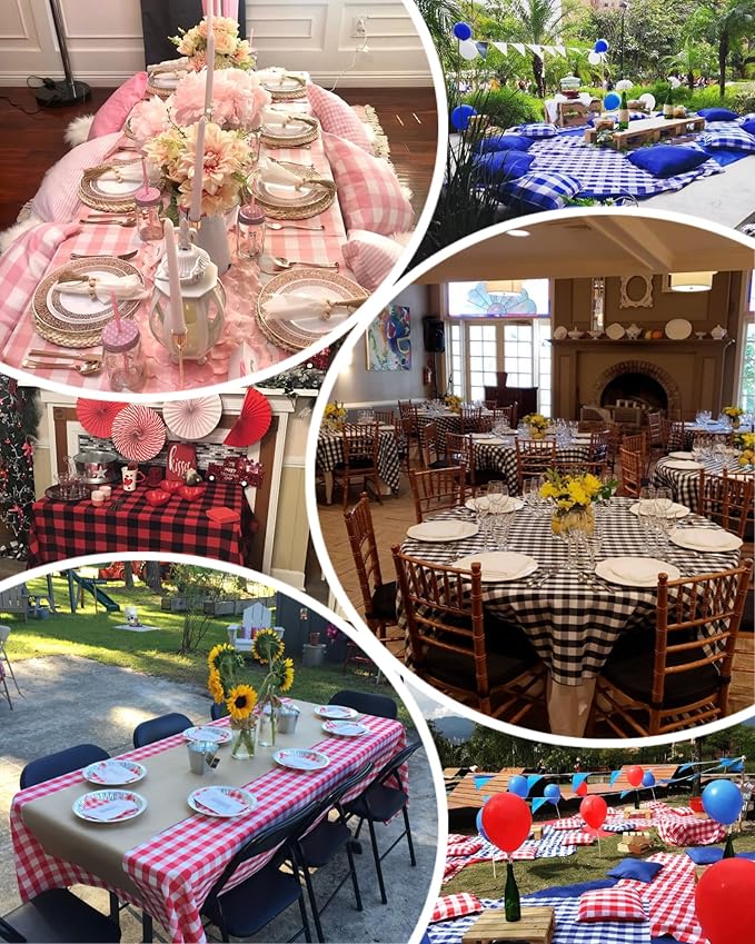 Classic Gingham Buffalo Tablecloth Fabric - Oblong 90x156 Inch Water Proof Checkered Table Cloth for Indoor Outdoor - Table Cover for Birthday, Picnics, BBQs, and Parties