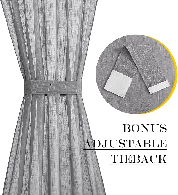 NICETOWN Flax Linen Sheer Door Curtains Privacy French Curtain Light Filgtering Tricia Window Curtain for Patio Sidelight Glass Door, 36 x 72 inches, 1 Panel, Dark Grey