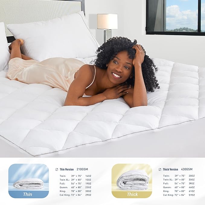 Sunflower Queen Mattress Pad, Hypoallergenic Cotton Mattress Cover, 18-22" Extra Deep Pocket Quilted Protector, Breathable&Noiseless