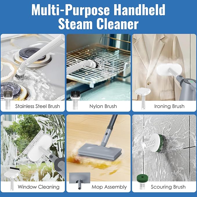 FEPPO Steam Mop with Detachable Handheld Steam Cleaner for Home and Floor Cleaning, 10-in-1 Multi-purpose Attachments & 2 Pads, Powerful Steamer for Floors, Hardwood, Tiles,Grout,Windows,Kitchen,Bath