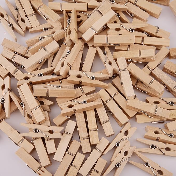 320 Feet Jute Twine and 100 Pieces Mini Natural Wooden Craft Clothespins Pegs Clips