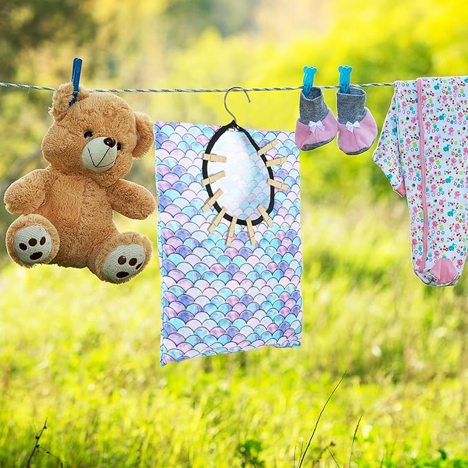 2 Pcs Summer Clothes Pin Bag Mermaids Clothespin Bag Holder Clothespin Holder 15 X 11 Inch Clothes Pin Hanging Bag Clothespin Bag for Clothesline Outdoor Outside Wardrobe and Laundry Room