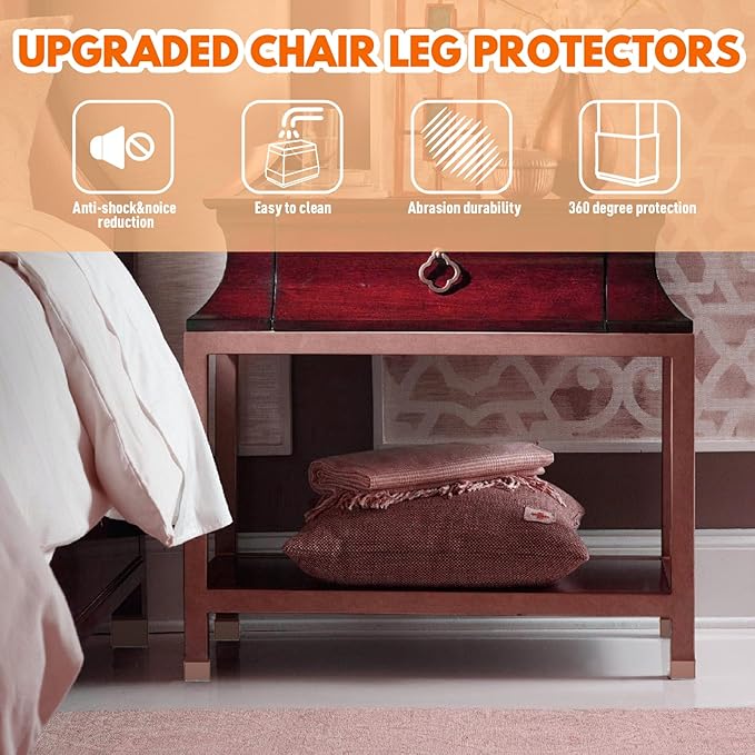 Rectangle Chair Leg Protectors for Hardwood Floors,16 PCS Silicone Covers to Protect Wood Tile Floors Felt Pads Furniture Leg Caps Reduce Noise. Easy to Move.(Brown,1.5 x 1.75 Inch,Rectangle)